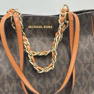 Authenticated‎ Michael Kors Brown Signature Logo Harper NS Double Strap Tote